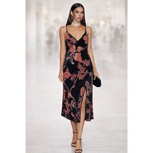Rachel Zoe Black and Red Floral Midi Dress